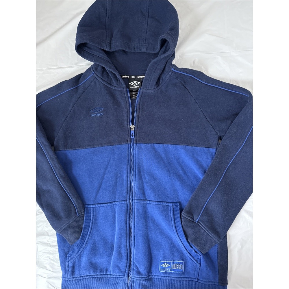 Umbro Blue Zipped up Hooded Sweatshirt - Size Kids XL 16-18 Cotton/Polyester